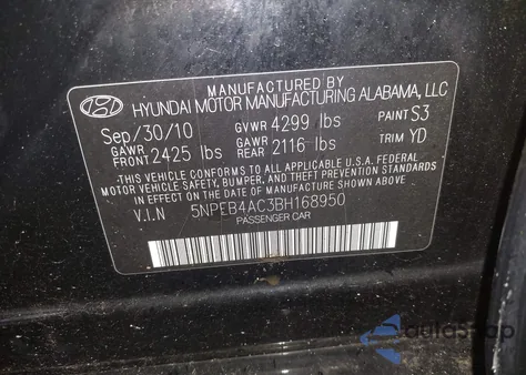 2011 Hyundai Sonata Gls from USA, damaged, VIN 5NPEB4AC3BH168950